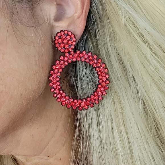 SPARKLE DROP HOOP ILLUSION EARRINGS - Picture 1 of 7